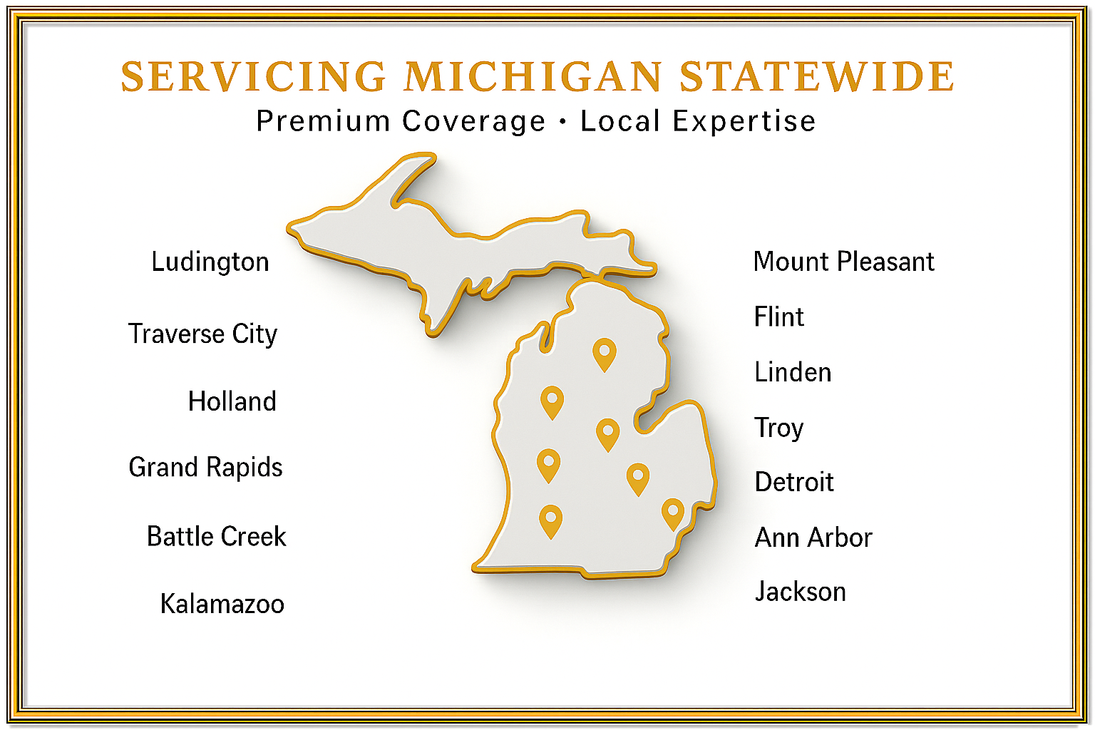 Ascend Valet Michigan service coverage map showing all service locations